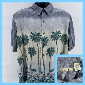 Batek Bay Mens XL HawaiianTropical Palm Trees Rayon Short‎ Sleeve Button Up